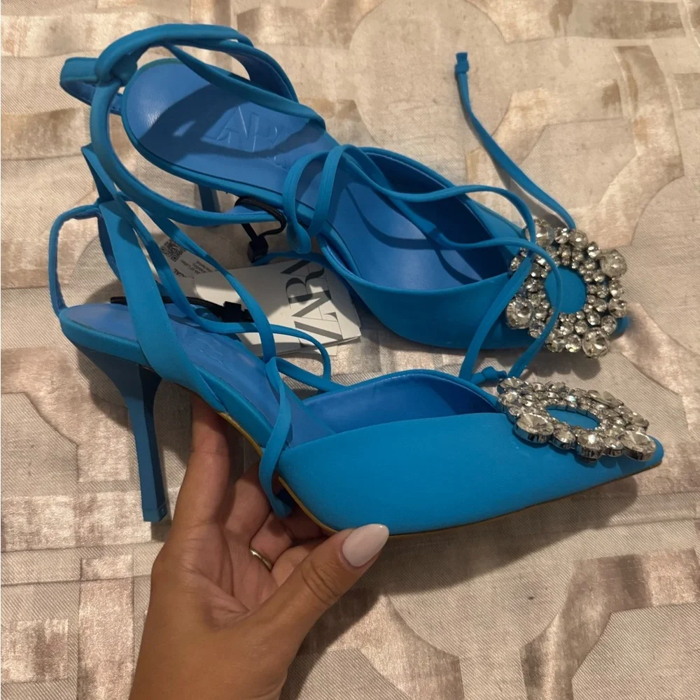 Zara Vibrant Blue Heels with Crystal Embellishment - Picture 3 of 3